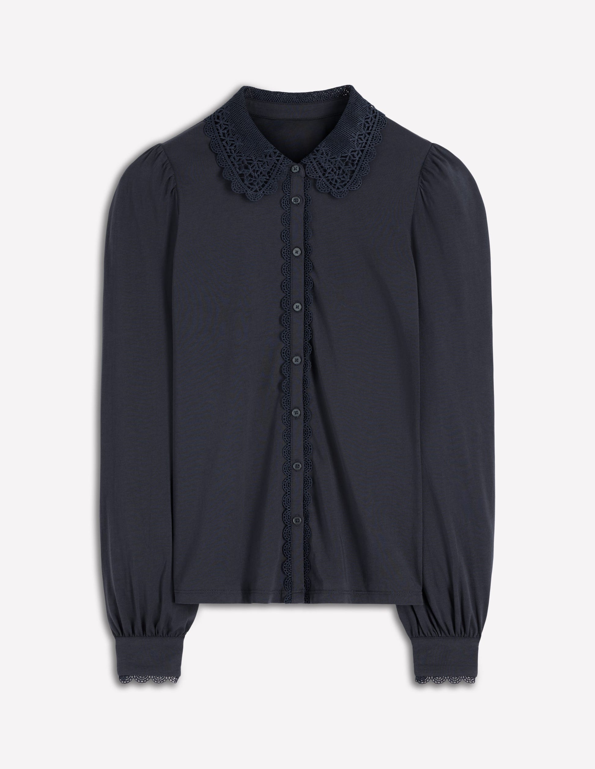 Lace Collar Blouse-Navy-4