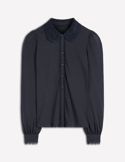 Lace Collar Blouse-Navy-4