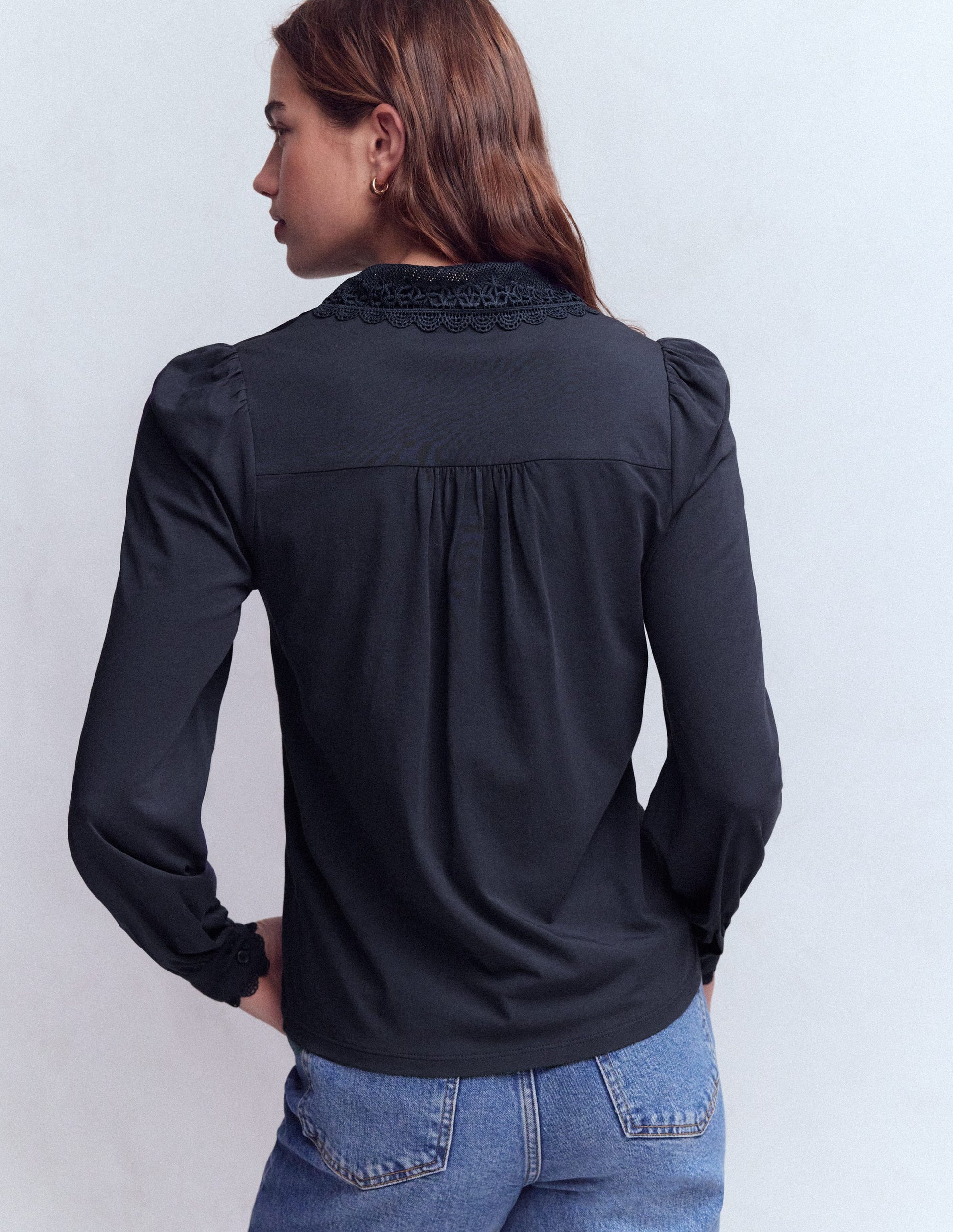 Lace Collar Blouse-Navy-3