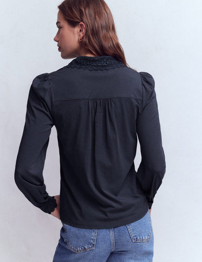 Lace Collar Blouse-Navy-3