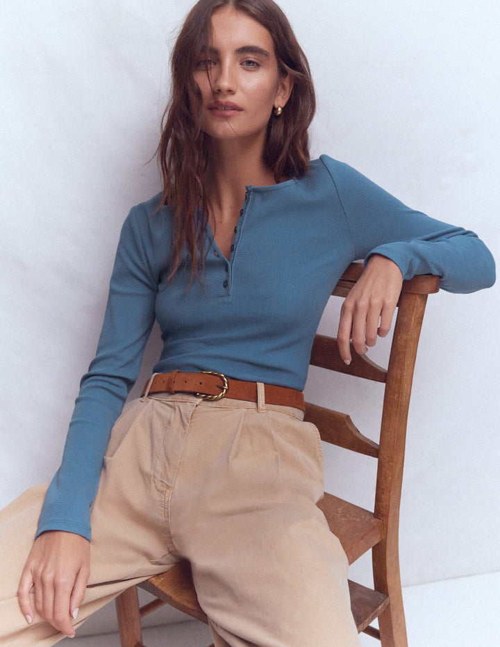 Rib Henley-Sailor Blue