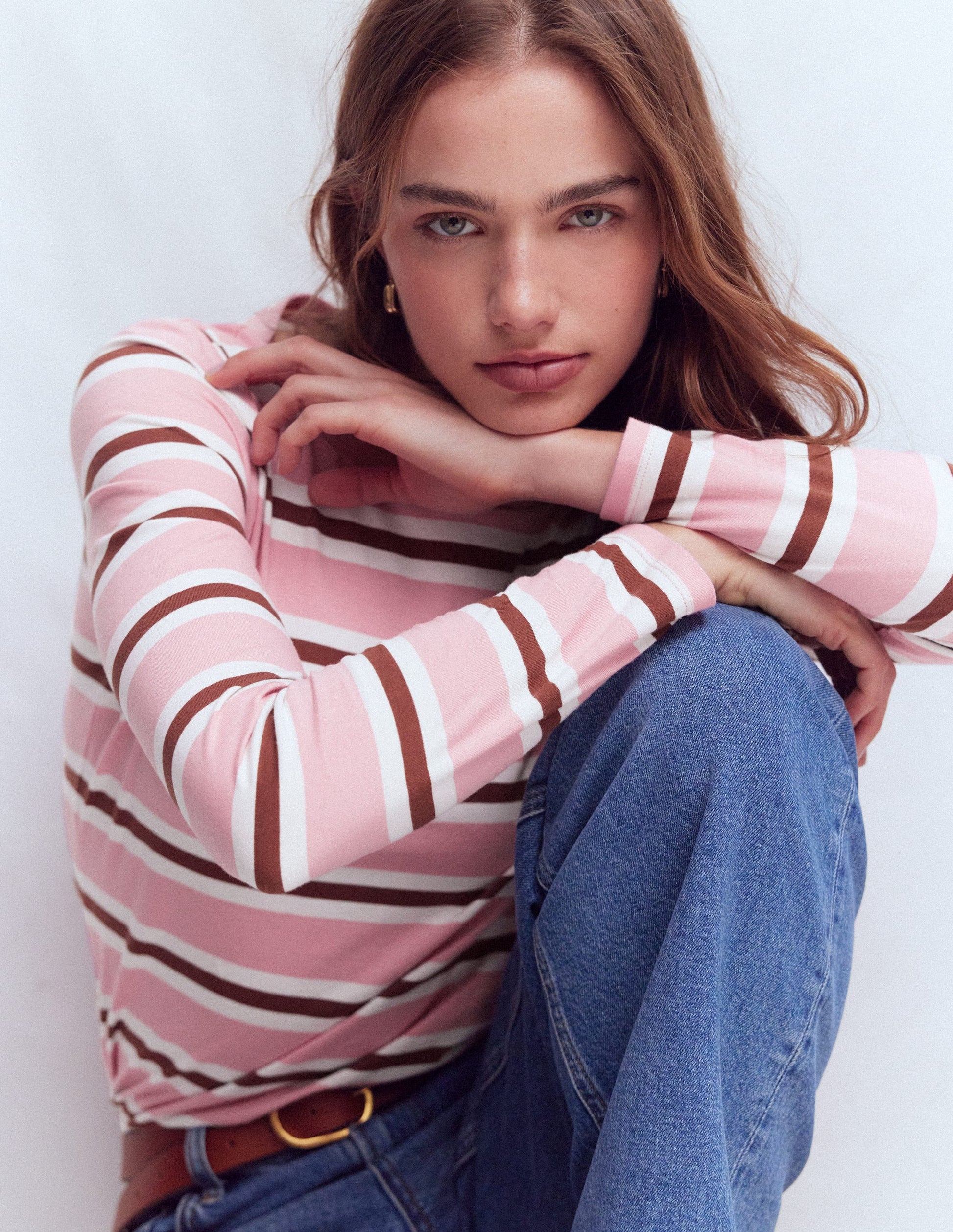 Olivia Long Sleeve Breton-Formica Pink and Russet Stripe-5