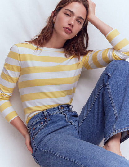 Olivia Long Sleeve Breton-Dusky Citron and Ivory Stripe-1