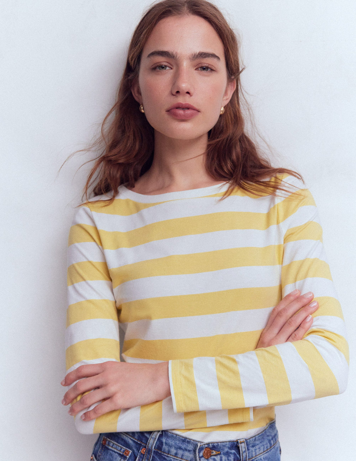 Olivia Long Sleeve Breton-Dusky Citron and Ivory Stripe - Image 4