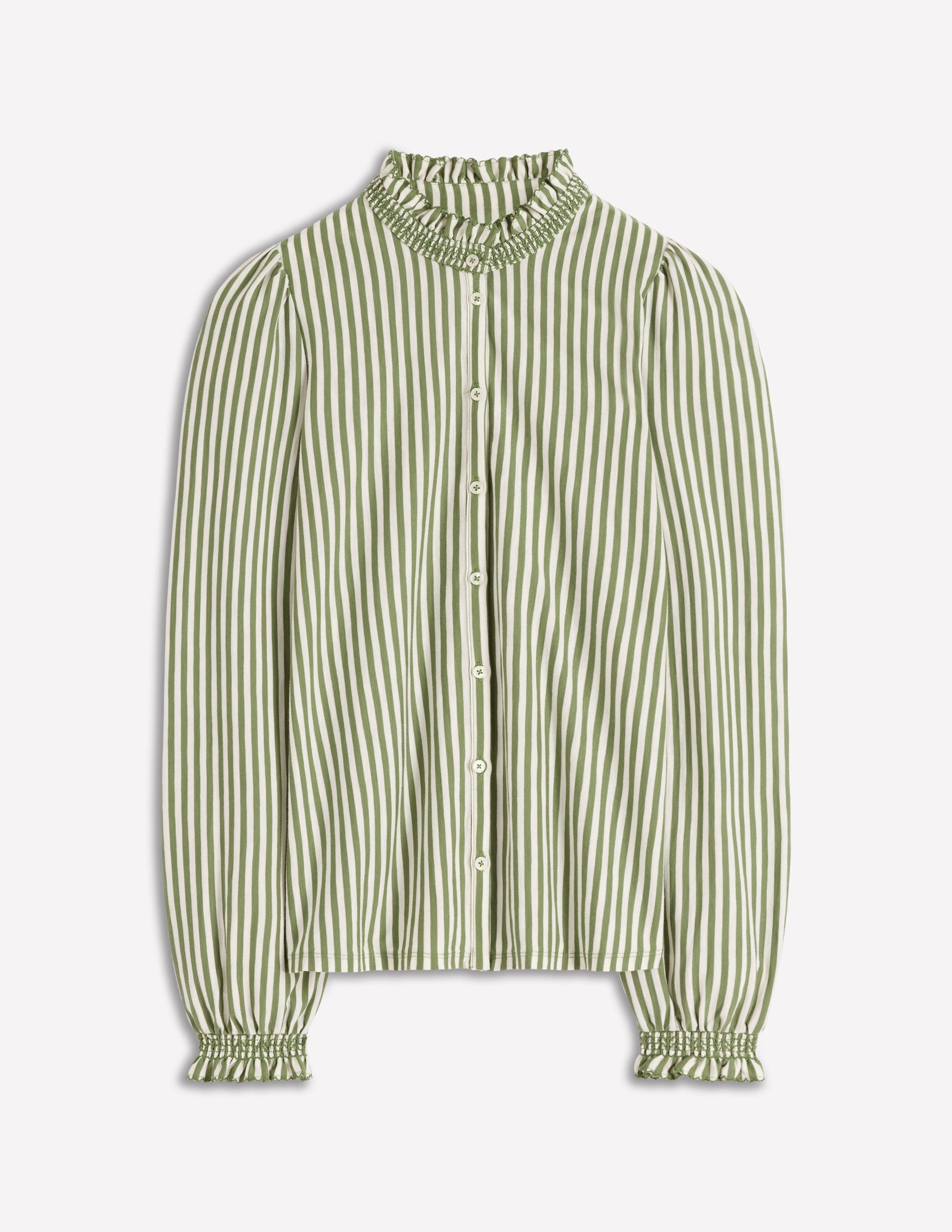 Effie Smocked Detail Shirt-Dill Stripe-6