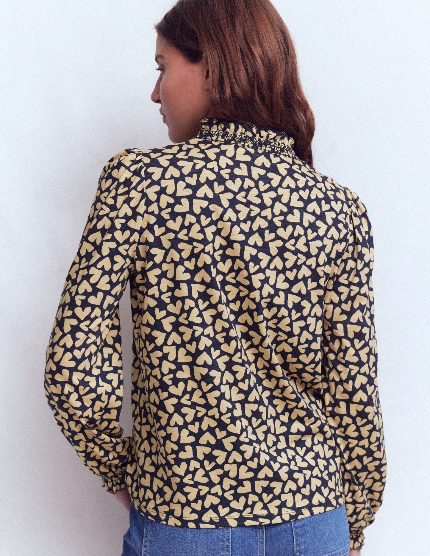 Effie Smocked Detail Shirt-Navy Heart