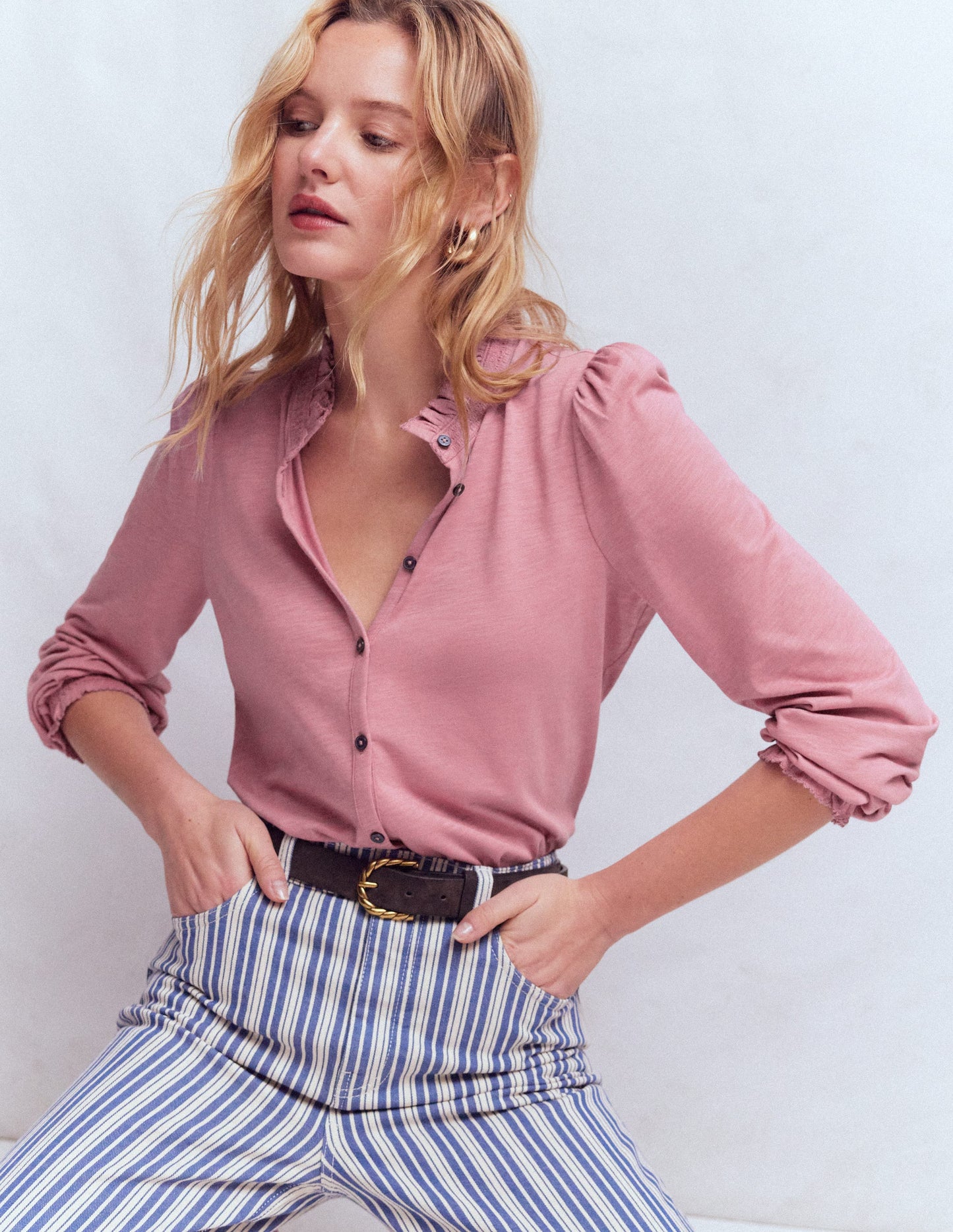 Effie Smocked Detail Shirt-Lilas