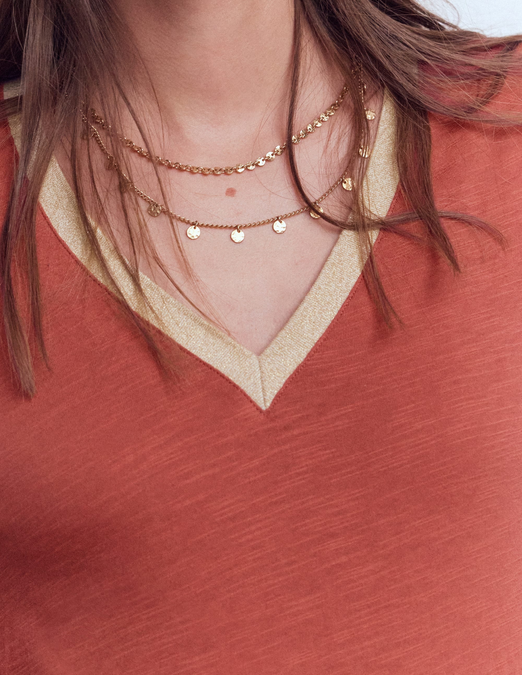 Metallic Trim V-neck Top-Barn Red - Image 2
