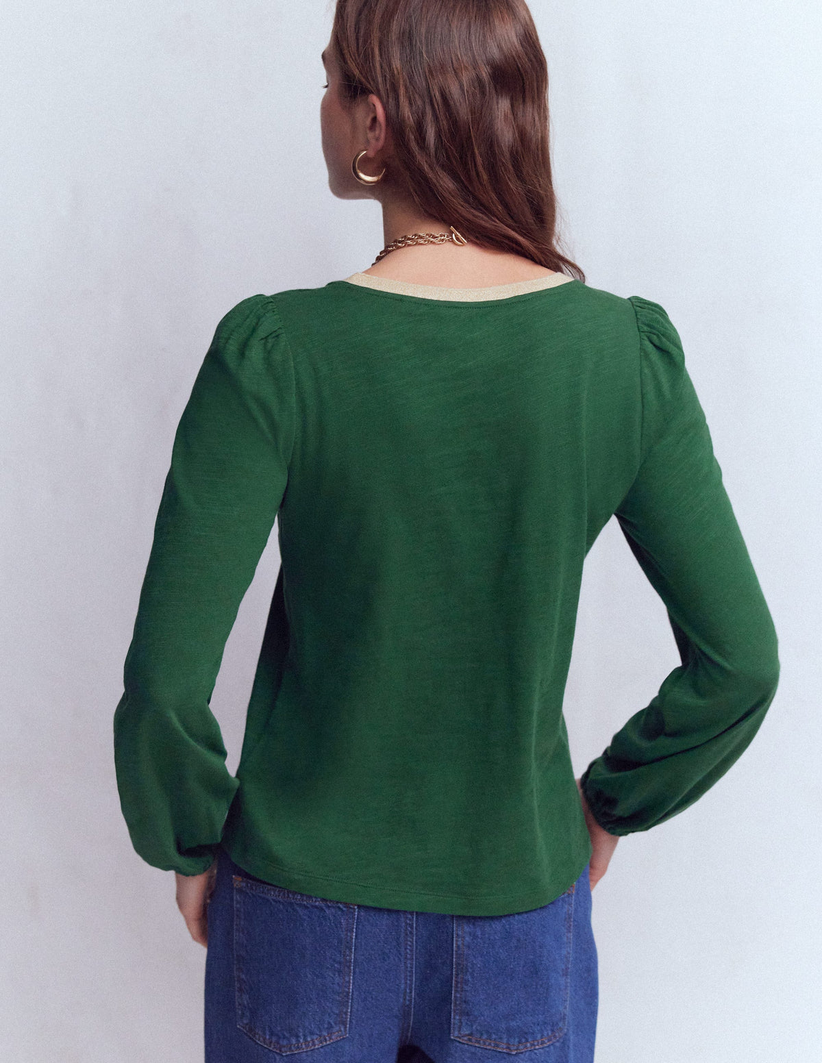 Metallic Trim V-neck Top-Trekking Green - Image 3