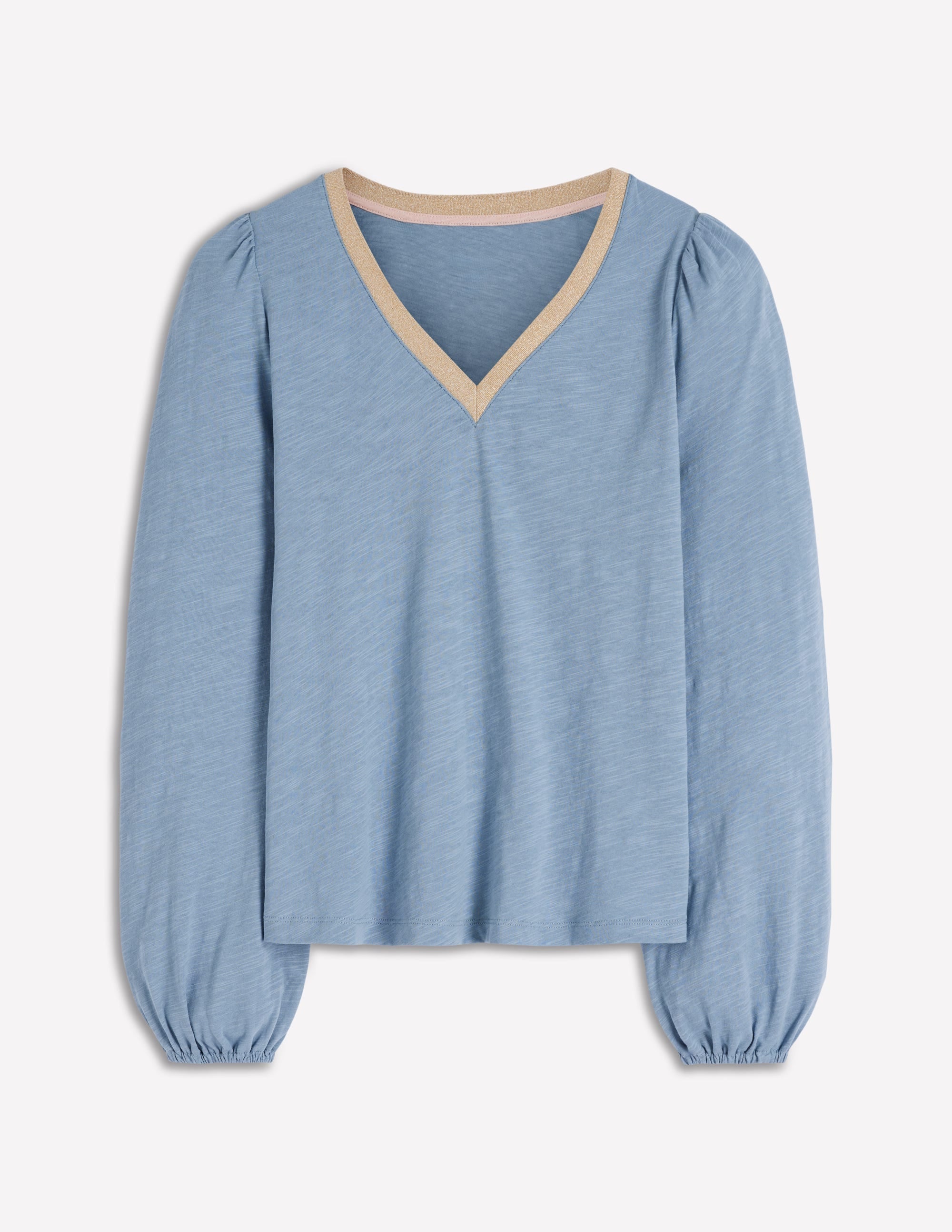 Metallic Trim V-neck Top-French Blue - Image 5