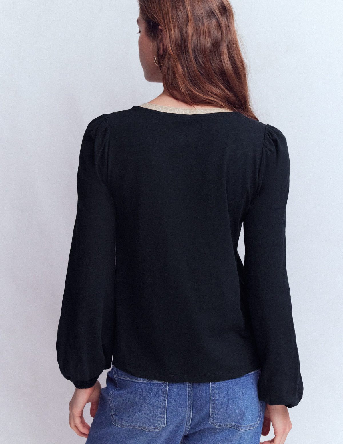 Metallic Trim V-neck Top-Navy - Image 3