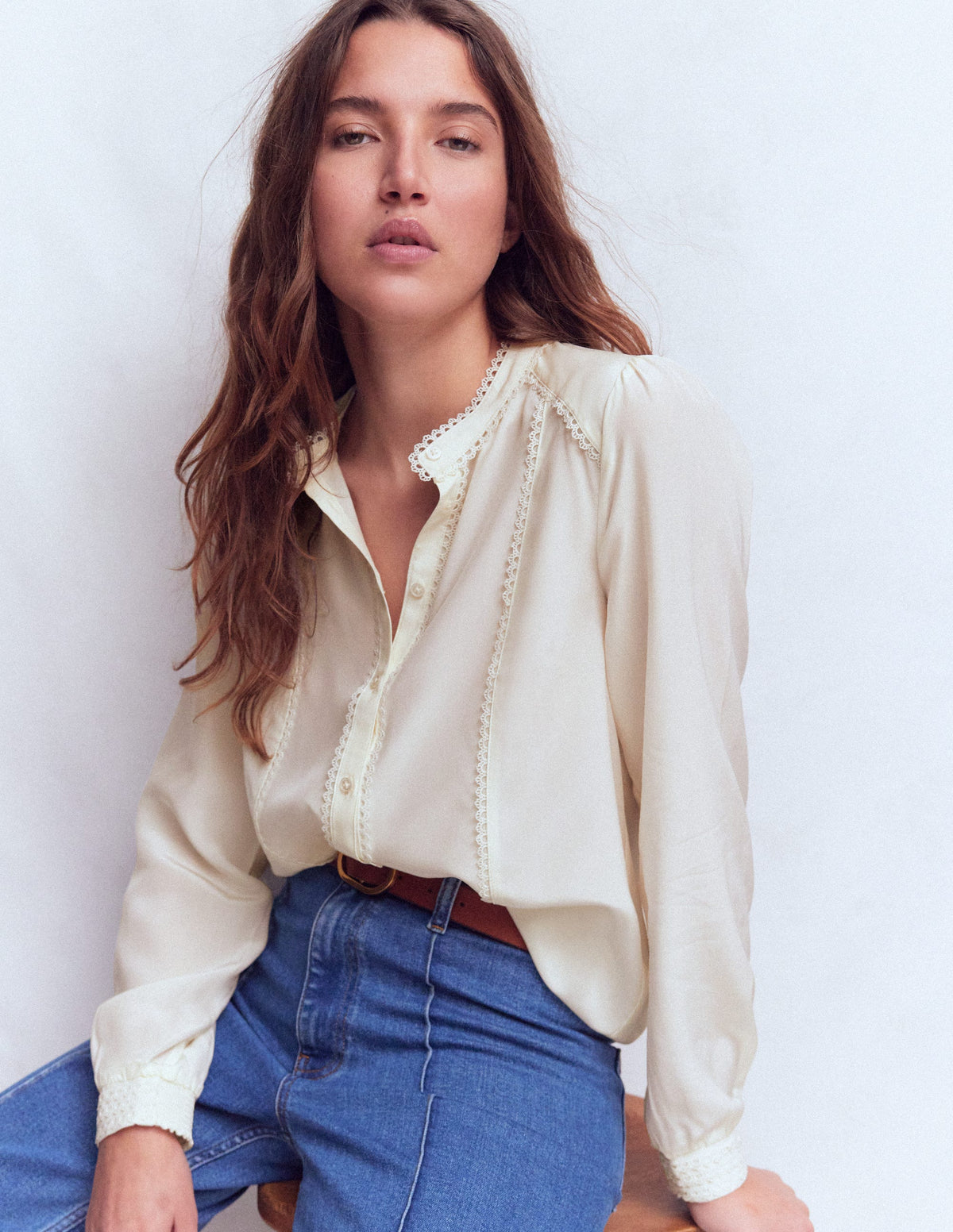 Rhea Trim Detail Silk Top-Ivory - Image 1