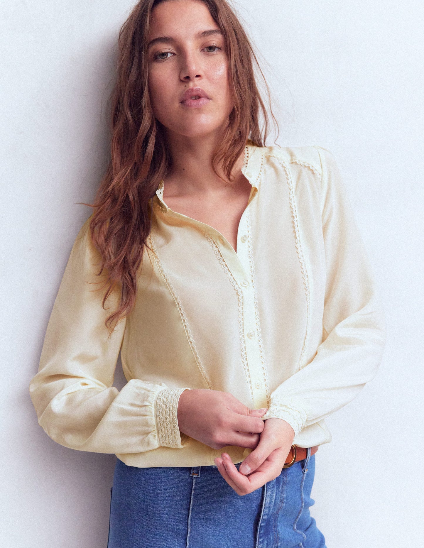 Rhea Trim Detail Silk Top-Ivory