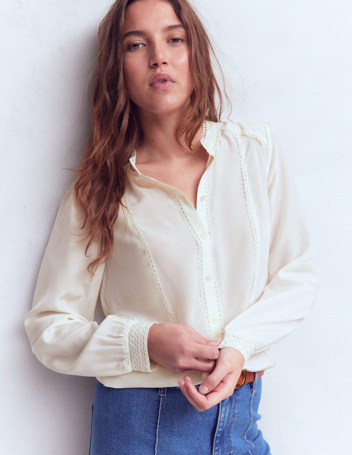 Rhea Trim Detail Silk Top-Ivory - Image 5