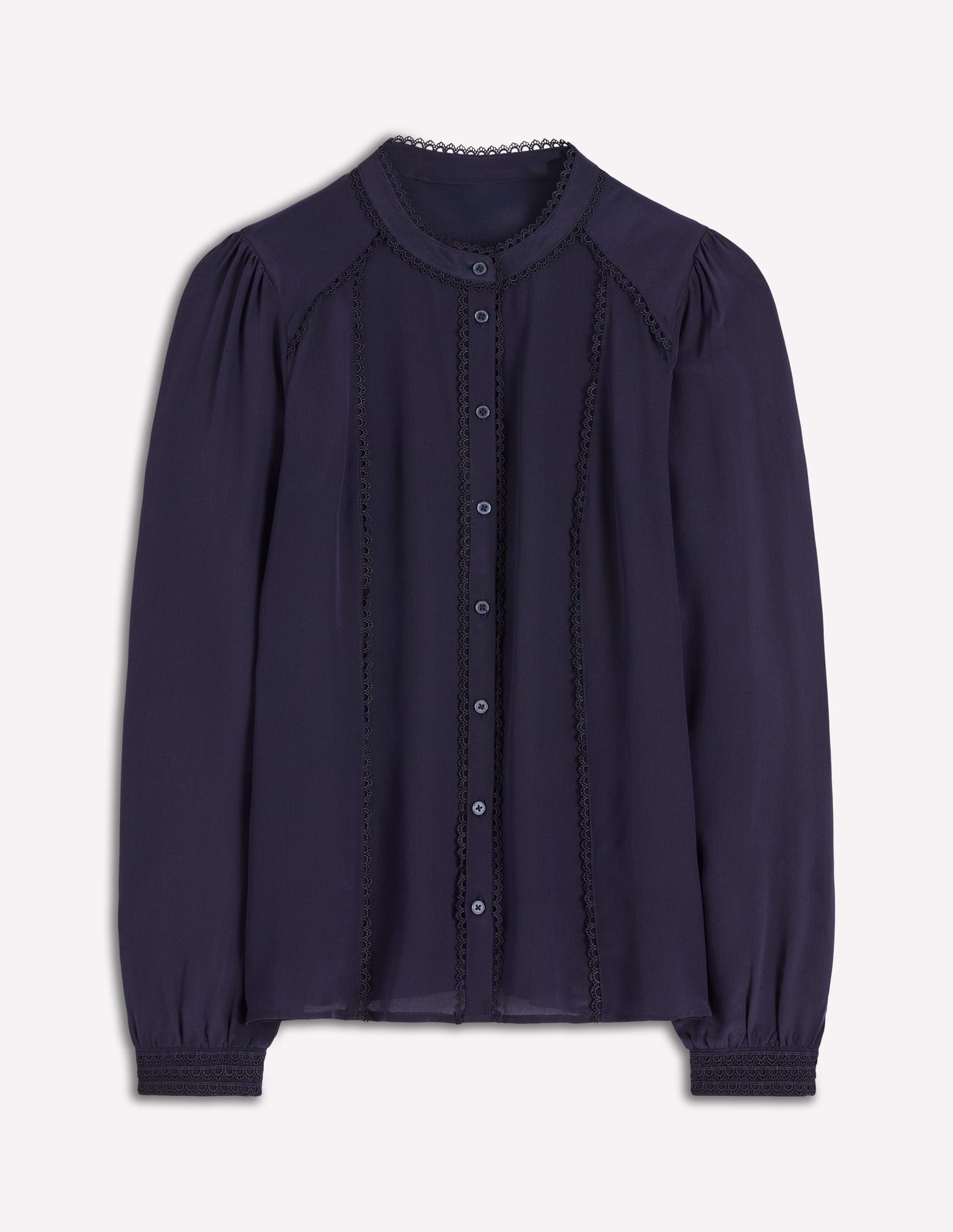 Rhea Trim Detail Silk Top-Navy