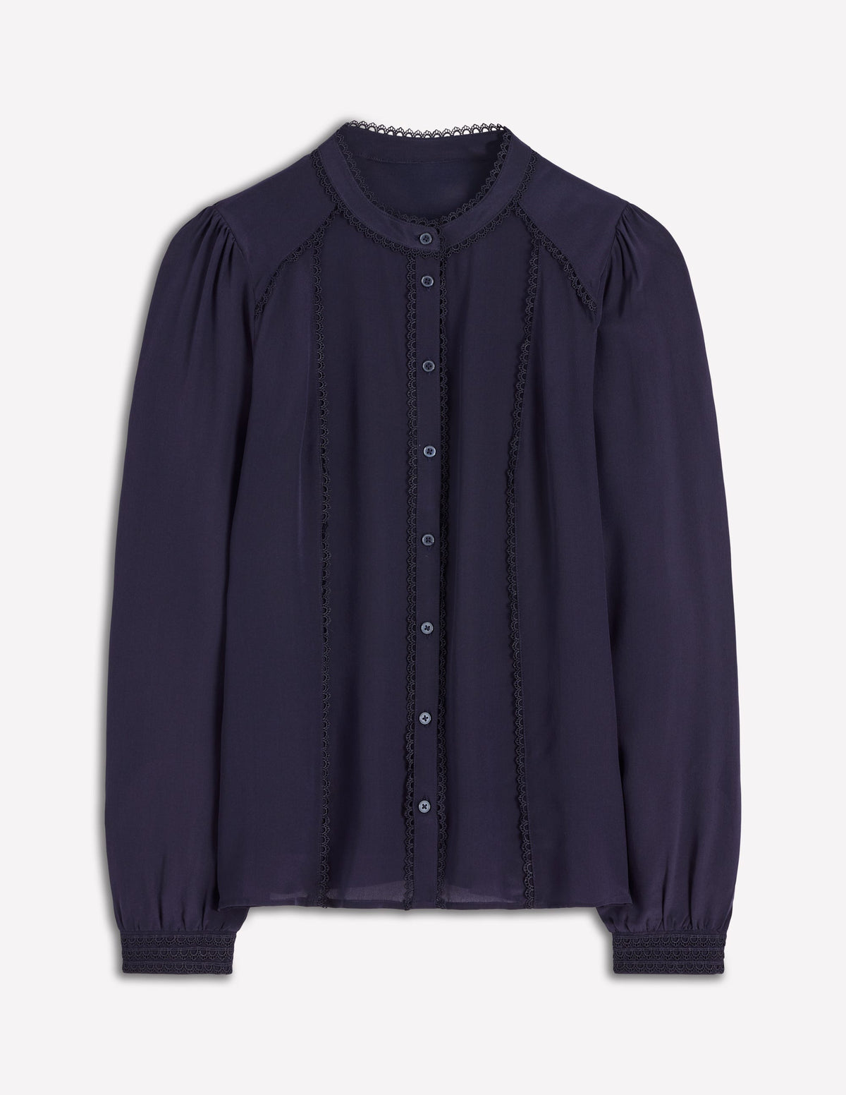 Rhea Trim Detail Silk Top-Denim Blue, Blossomy Sprig - Image 5