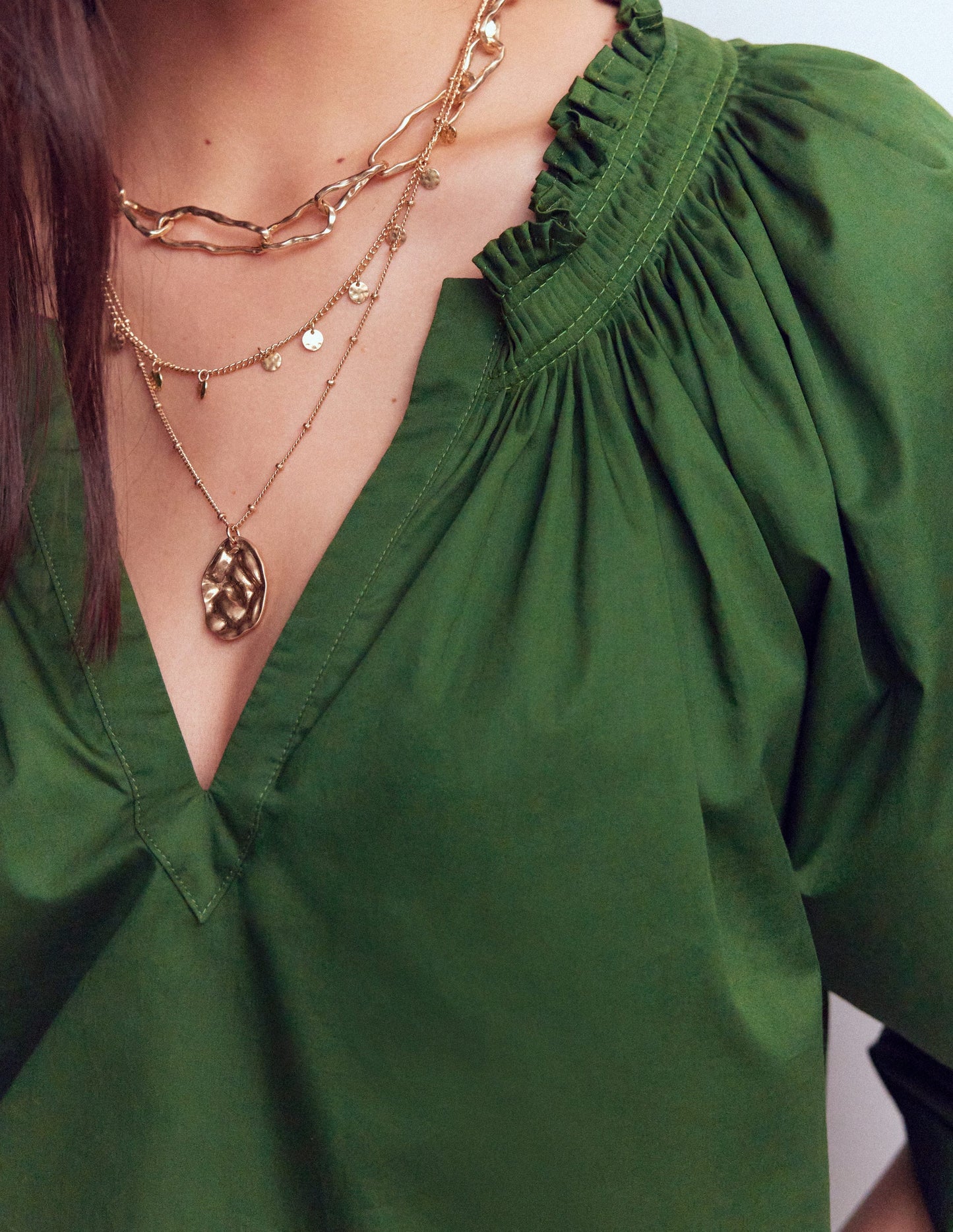 Serena Pleat Neck Top-Green Fir