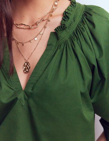 Serena Pleat Neck Top-Green Fir-2