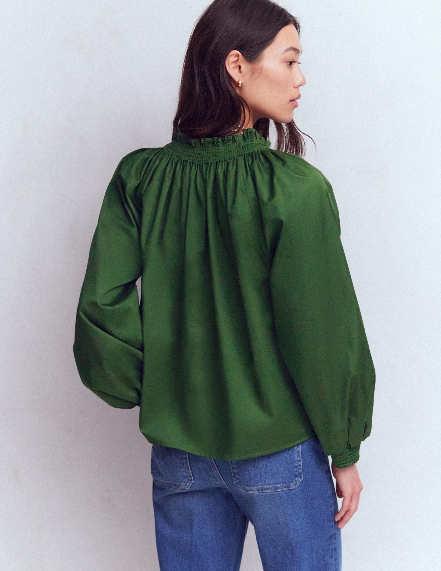 Serena Pleat Neck Top-Green Fir