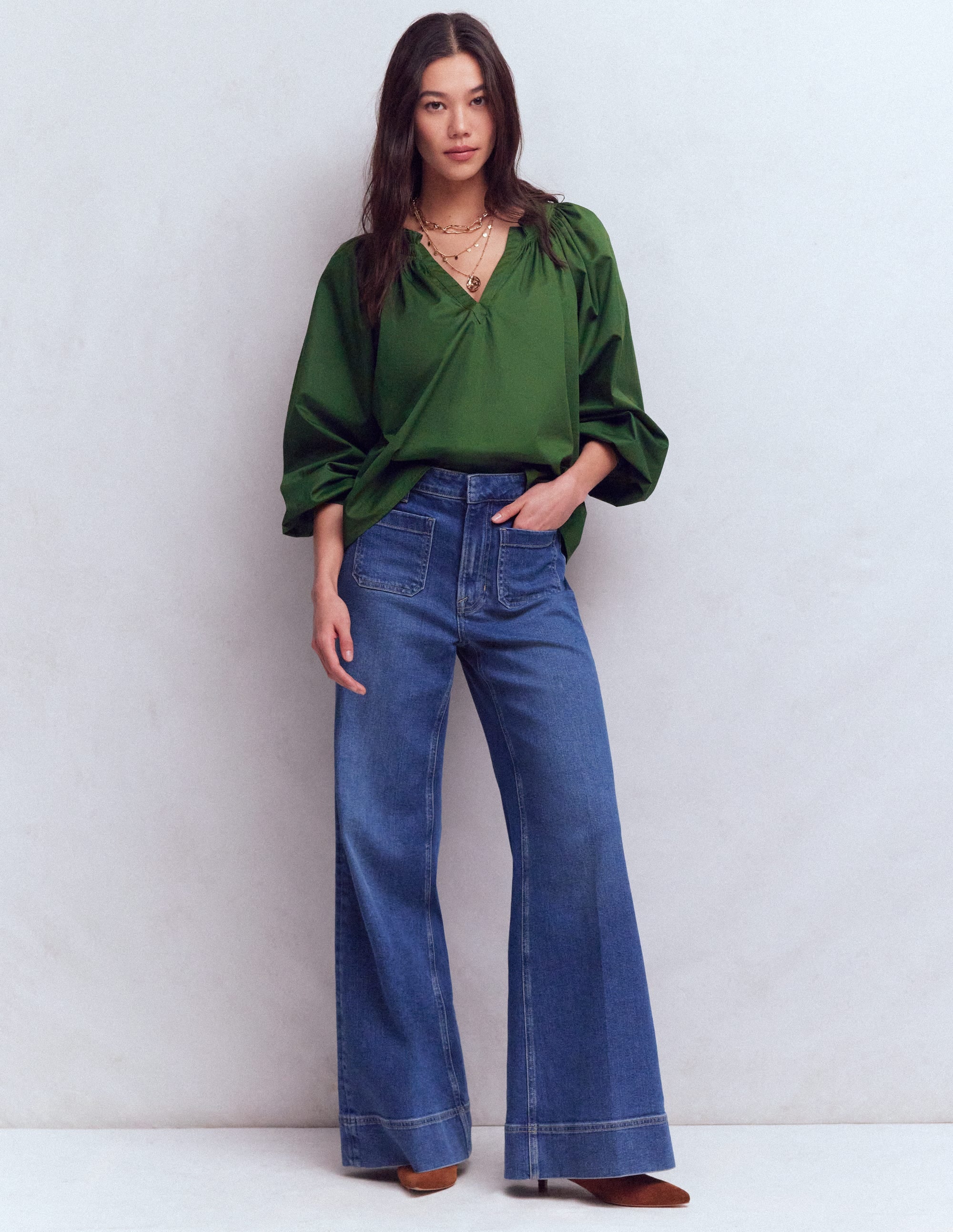 Serena Pleat Neck Top-Green Fir - Image 4