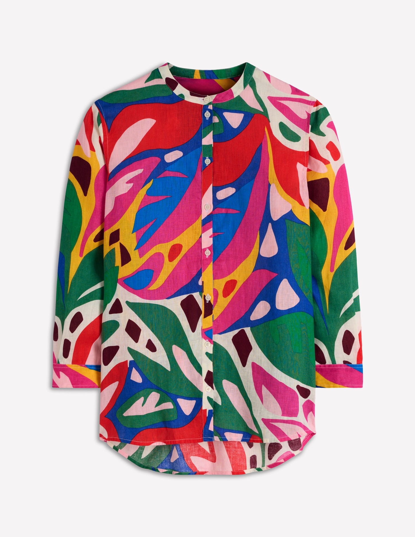 Longline Linen Shirt-Multi, Leafy Cascade