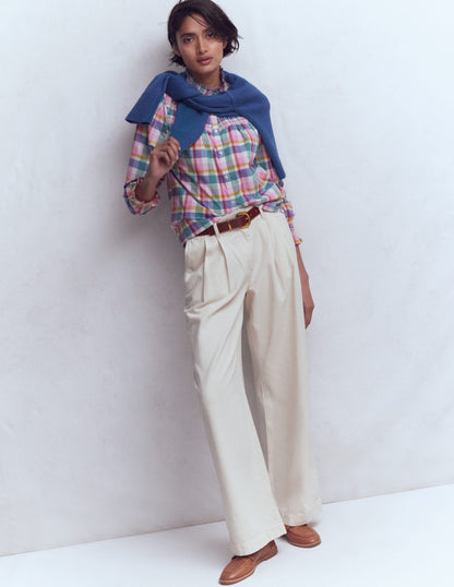 Esme Smocked Detail Frill Top-Multi Check-5