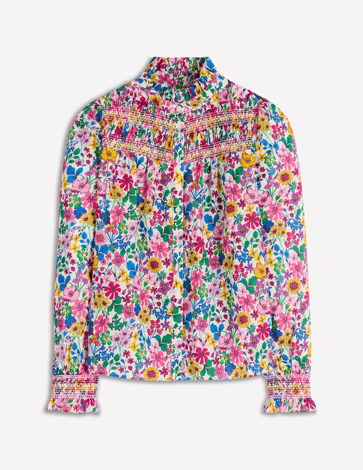 Esme Smocked Detail Frill Top-Multi, Blossoming Garden - Image 6