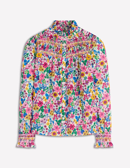 Esme Smocked Detail Frill Top-Multi, Blossoming Garden-6