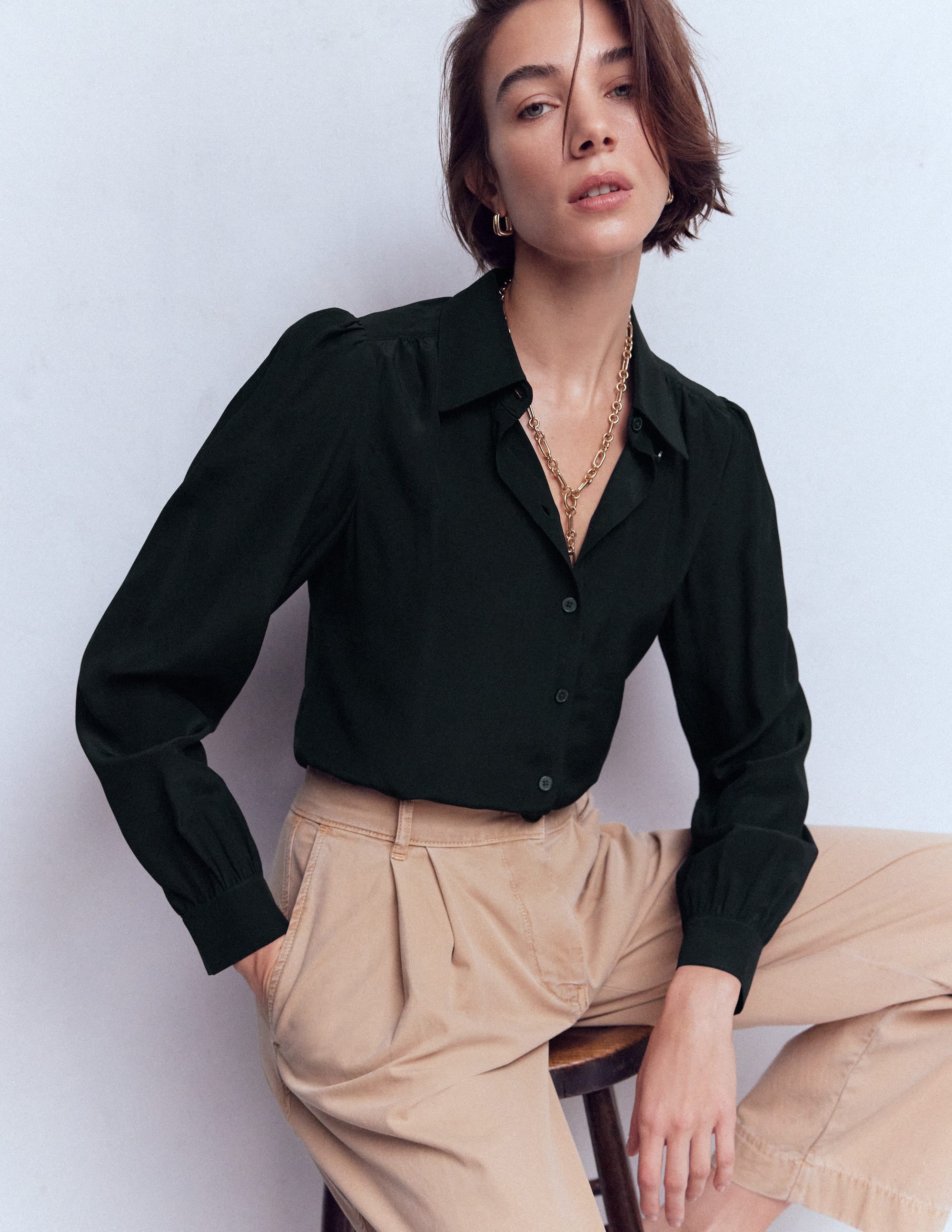 Sara Silk Shirt-Black | Boden Global
