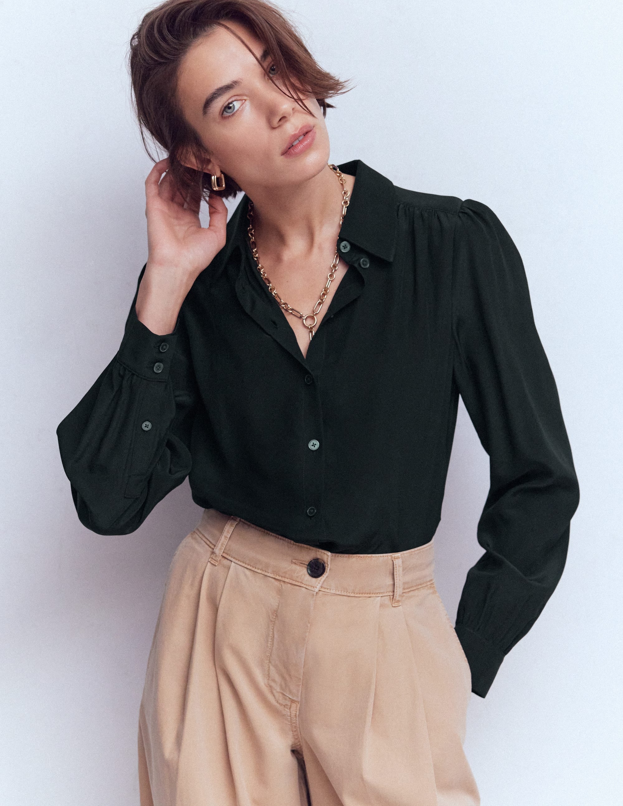 Sara Silk Shirt-Black | Boden Global