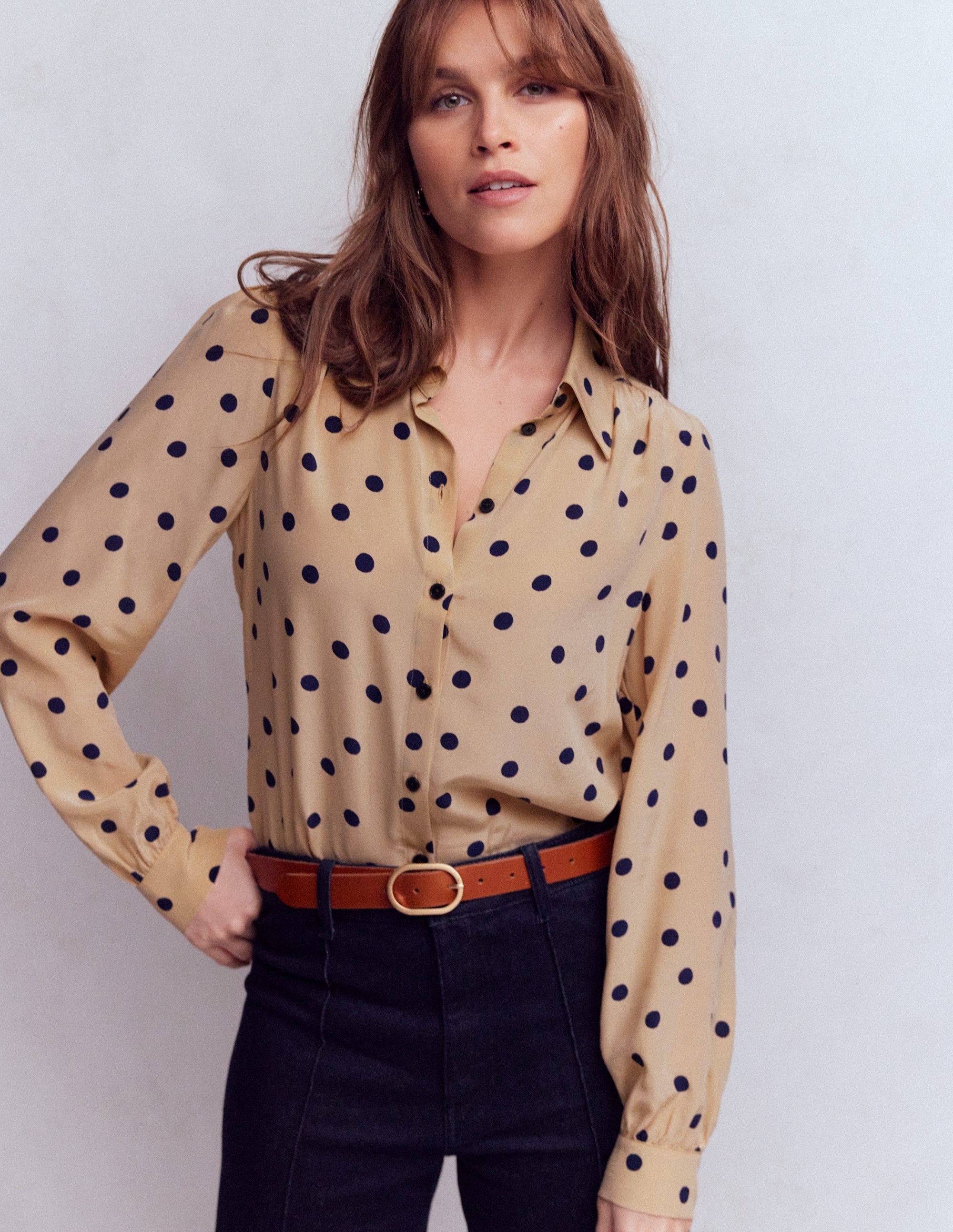 Sara Silk Shirt-Sand, Painted Dot Spaced - Image 1