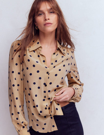 Sara Silk Shirt-Safari, Painted Dot-4