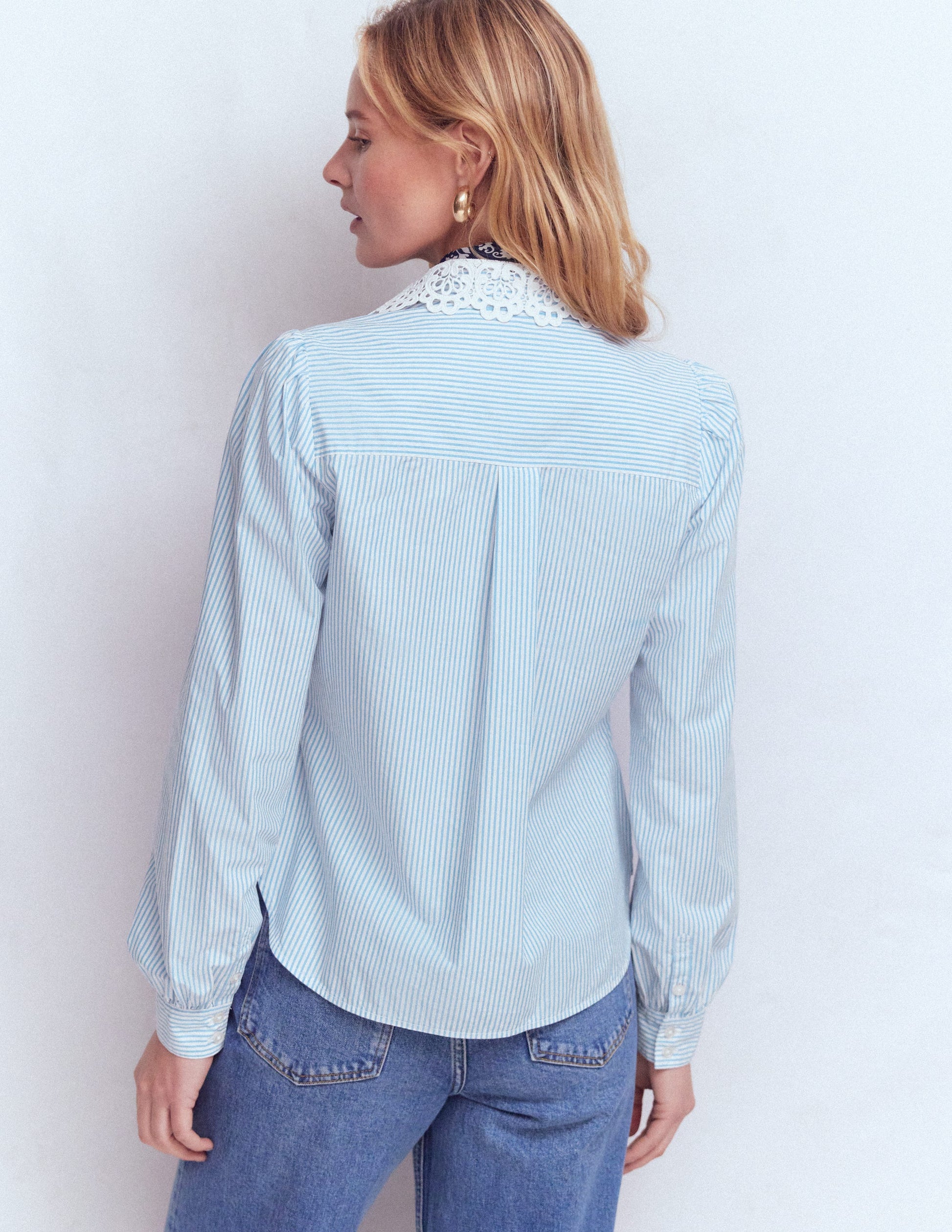 Cara Cotton Shirt-Blue and white stripe-3