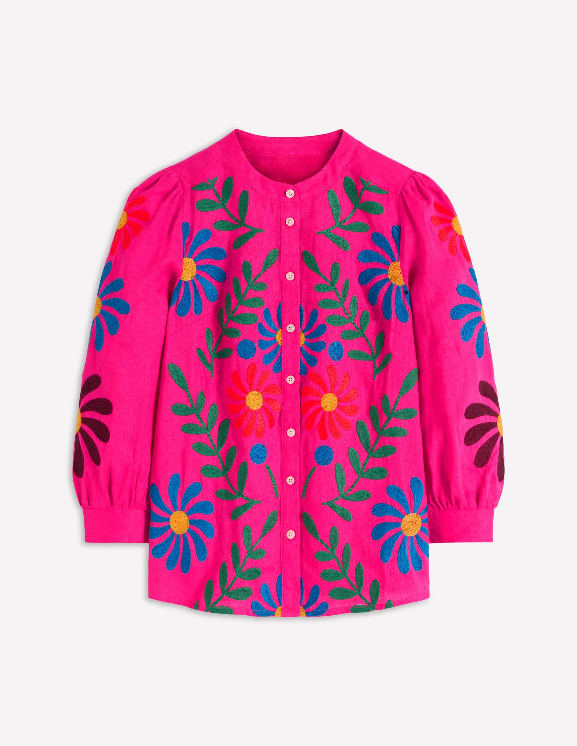 Alicia Linen Top-Pink Peony, Flower Embroidery - Image 7