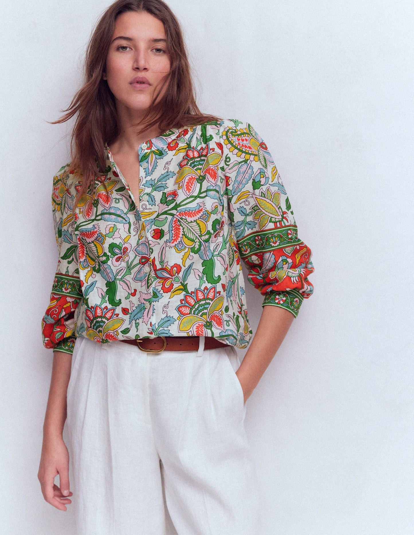 Alicia Linen Top-Multi, Botanical Trail