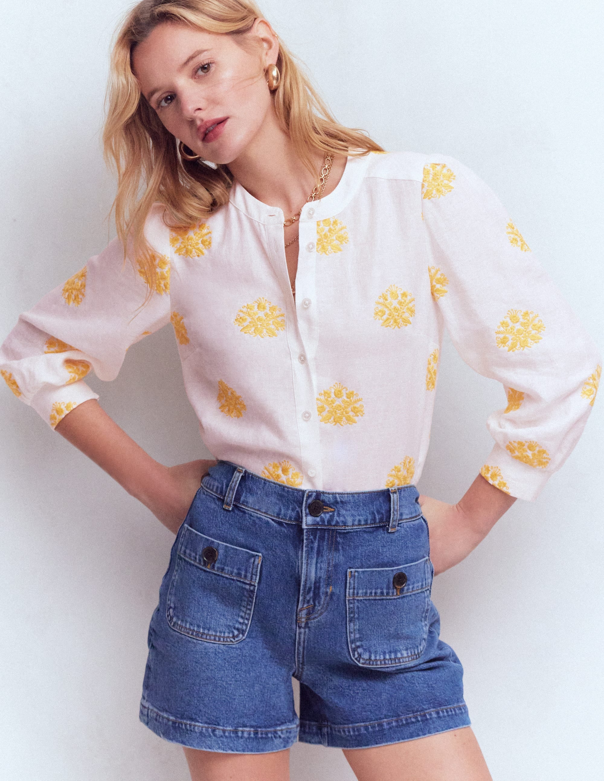 Alicia Linen Top-White, Floral embroidery - Image 5