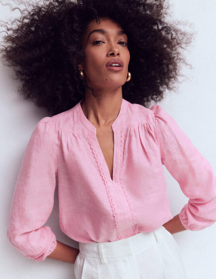 Linen Trim Insert Top-Meadowsweet Pink Chambray