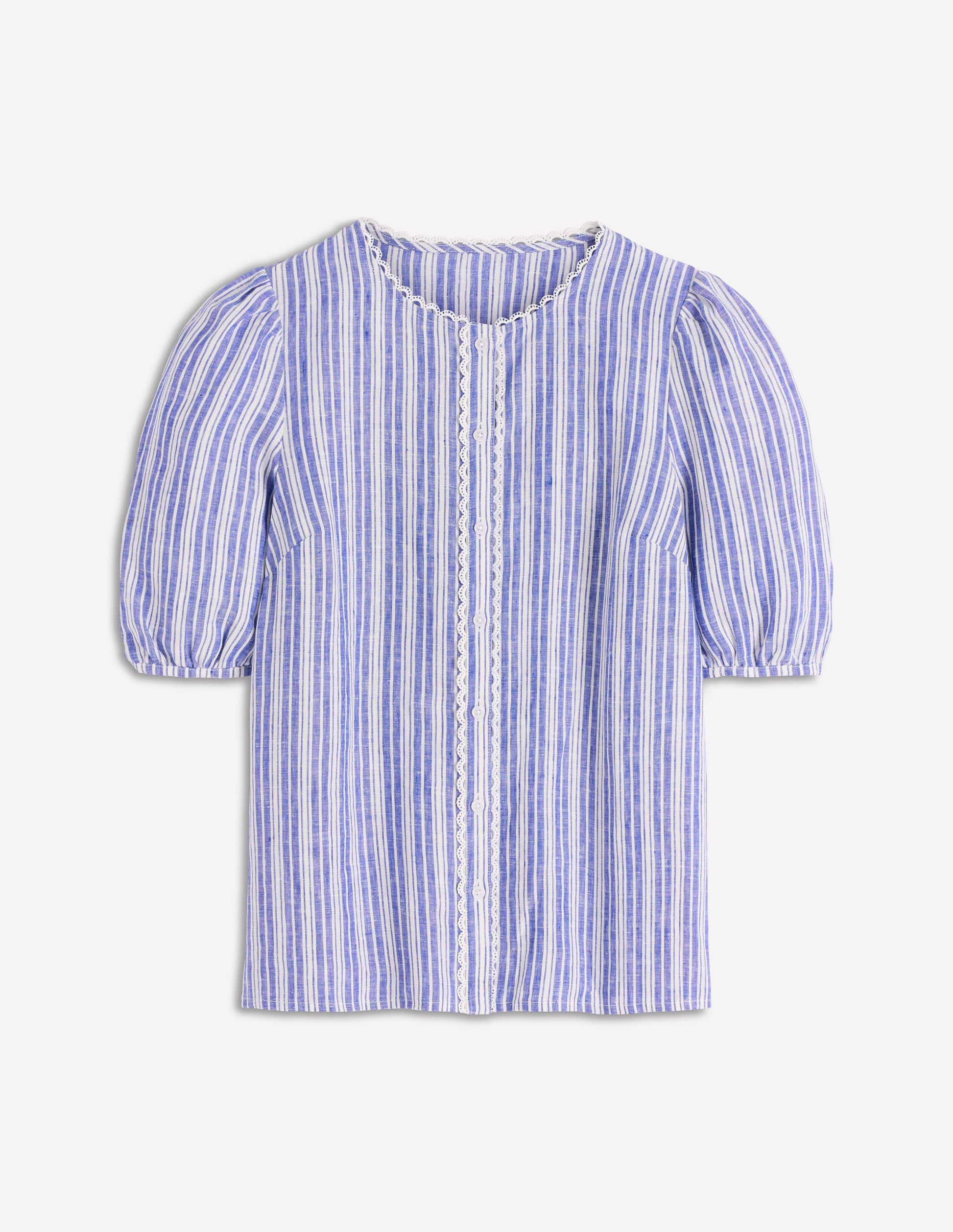 Leah Short Sleeve Linen Top-Bright blue Stripe-7