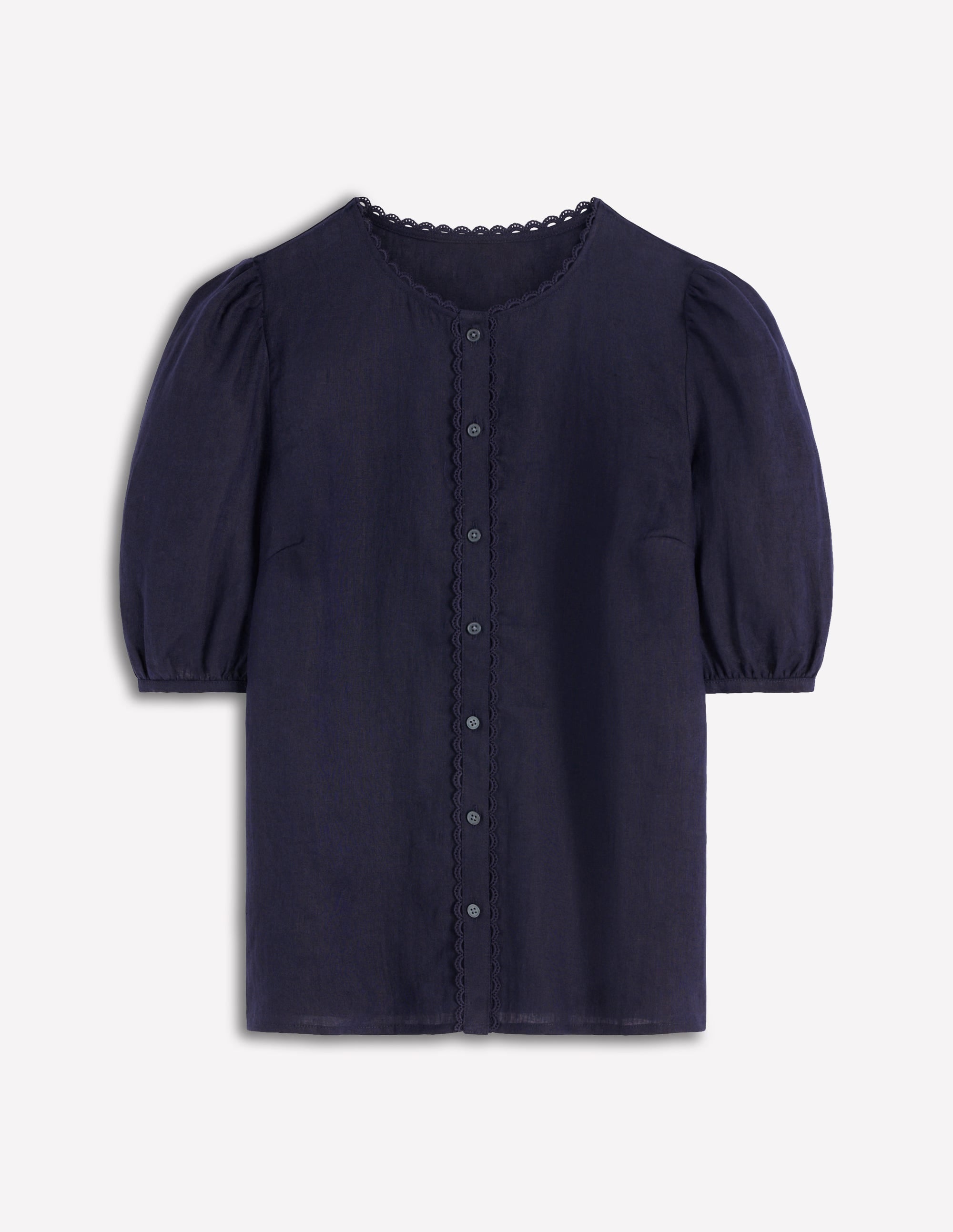 Leah Short Sleeve Linen Top-Navy - Image 5