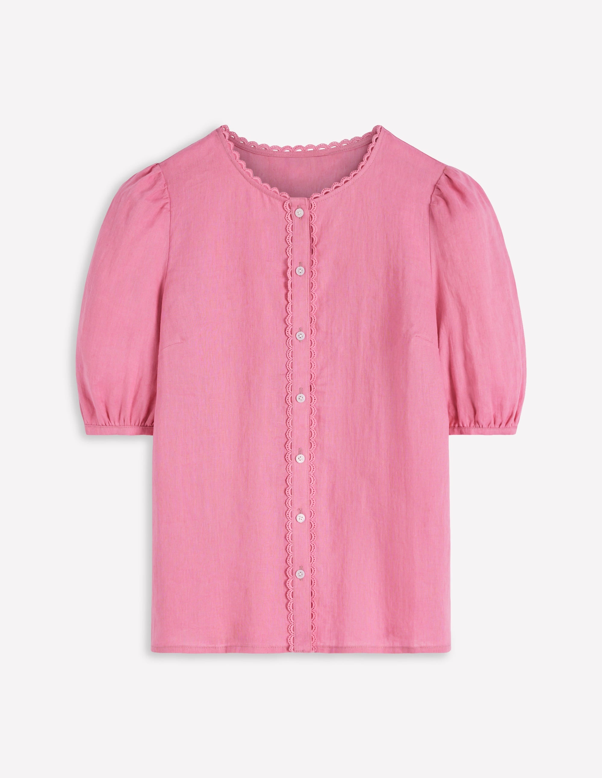 Leah Short Sleeve Linen Top-Pink Parfait - Image 5