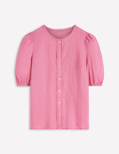 Leah Short Sleeve Linen Top-Pink Parfait-5