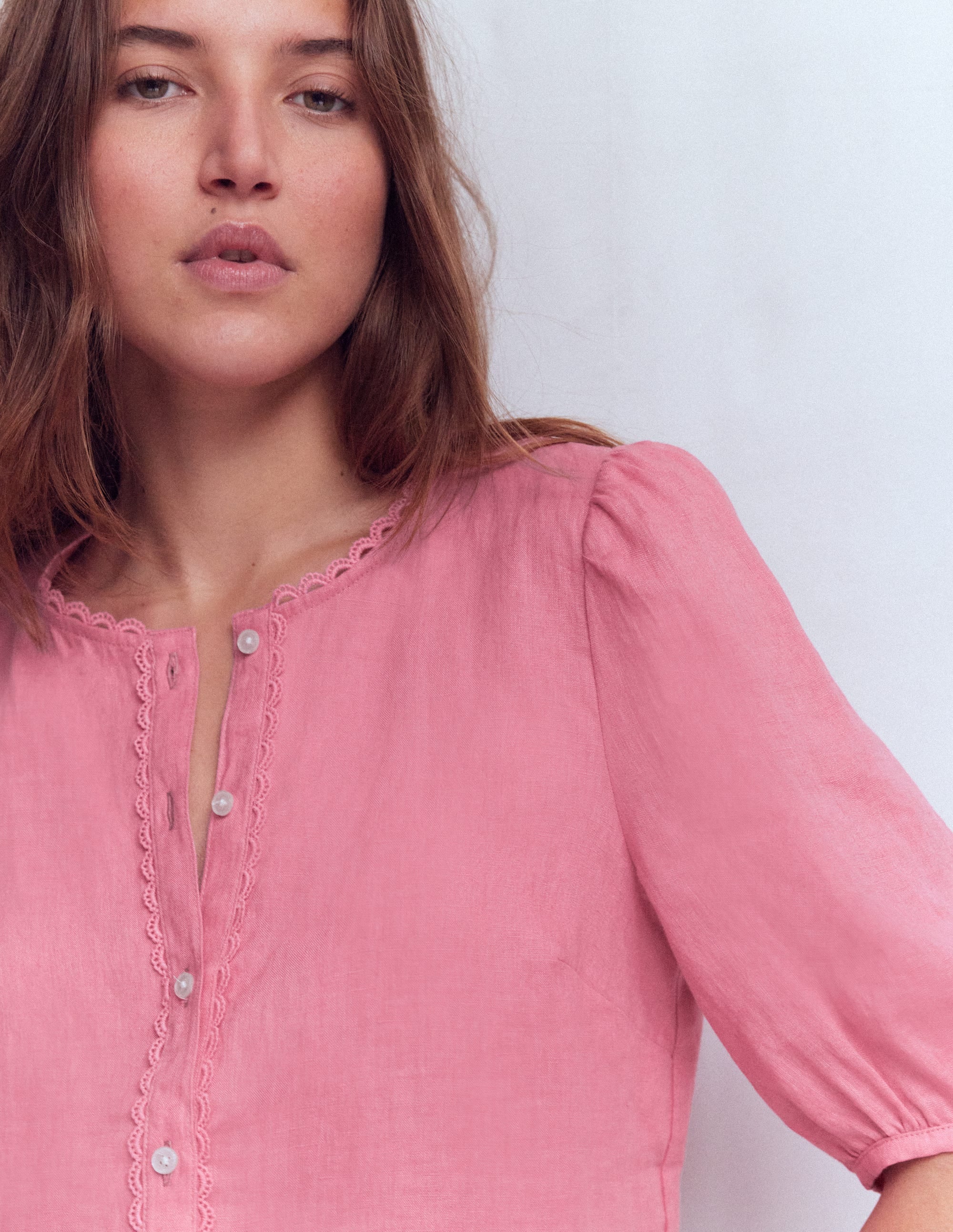 Leah Short Sleeve Linen Top-Pink Parfait - Image 2