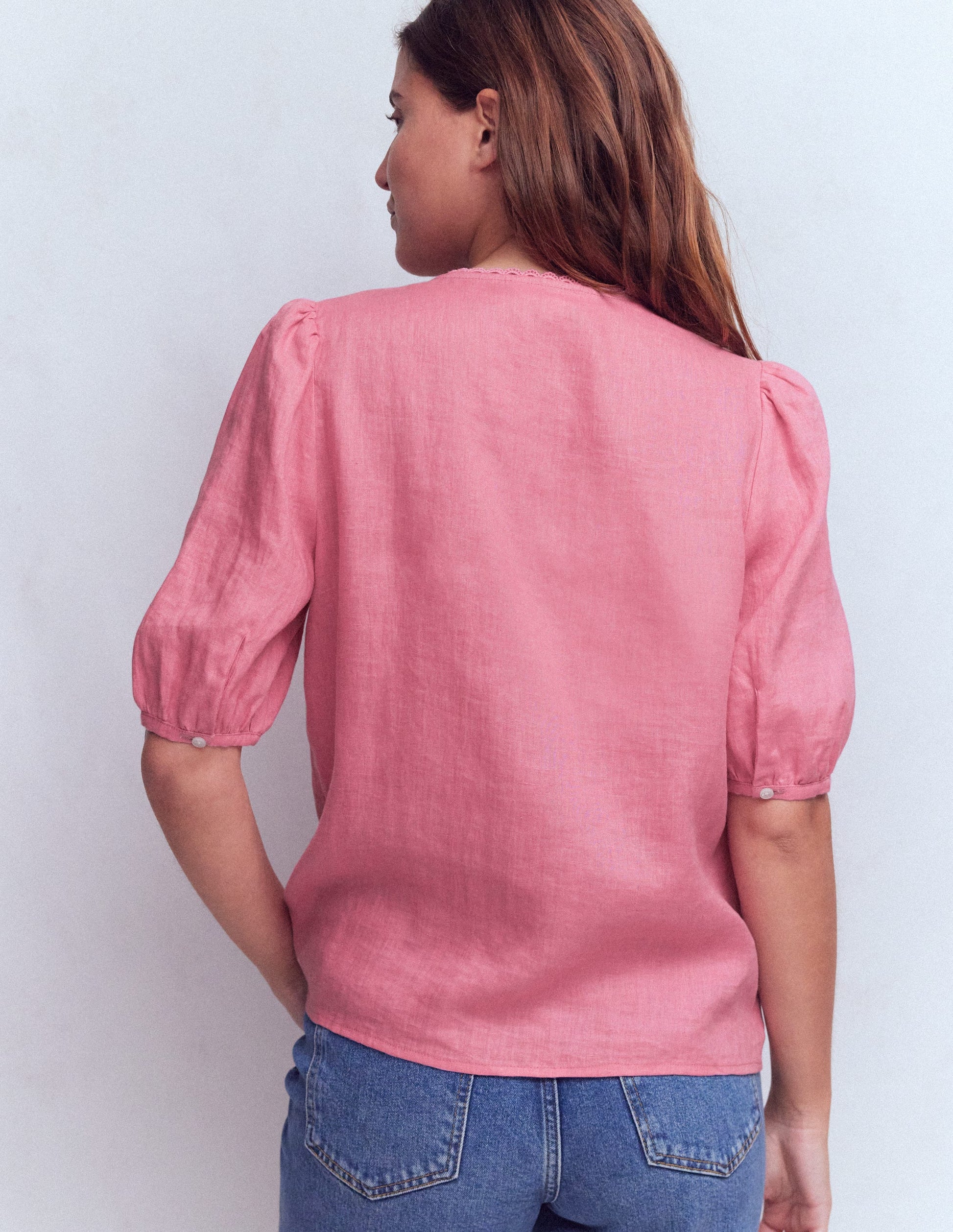 Leah Short Sleeve Linen Top-Pink Parfait-3