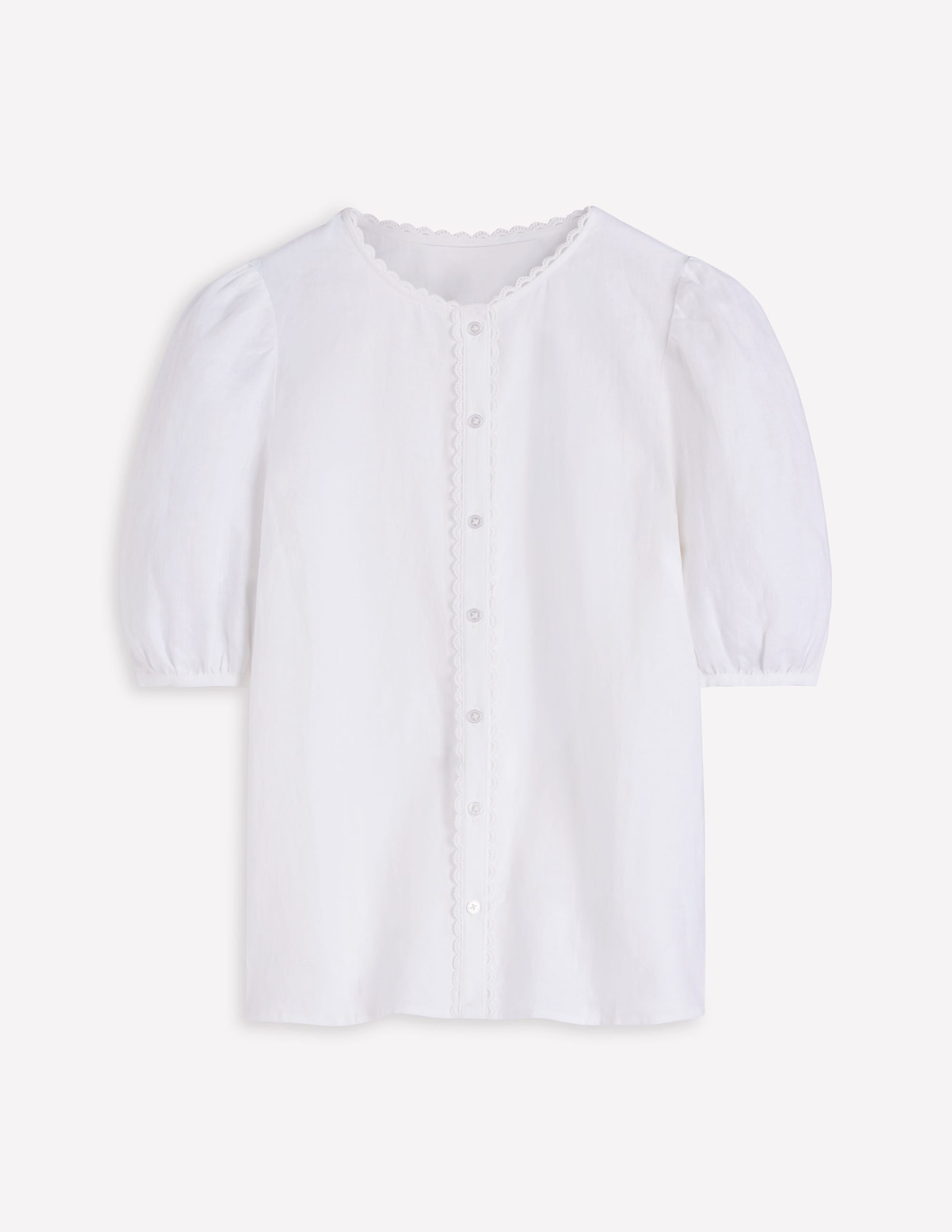 Leah Short Sleeve Linen Top-White - Image 5