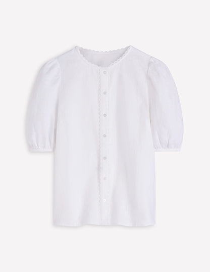 Leah Short Sleeve Linen Top-White-5
