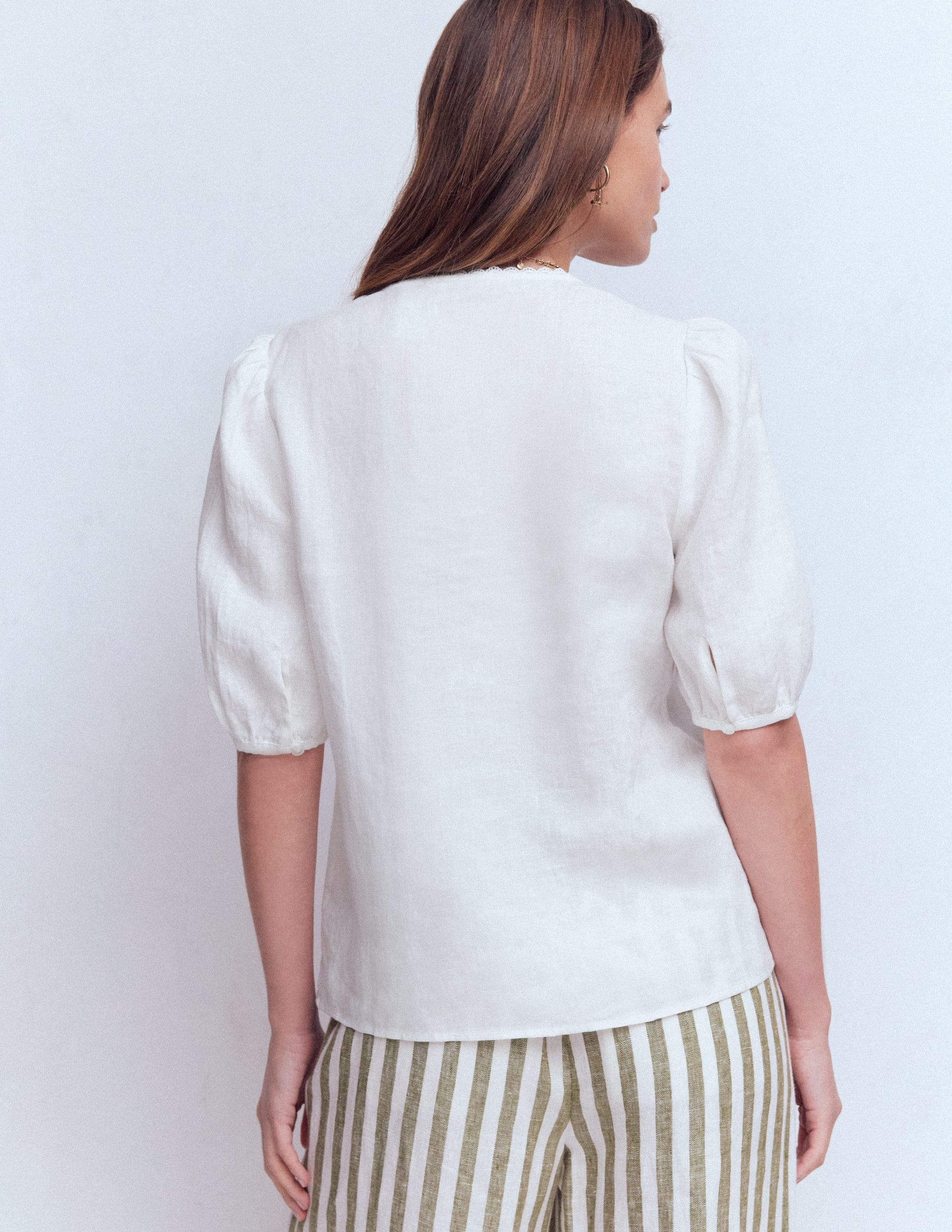 Leah Short Sleeve Linen Top-White - Image 3