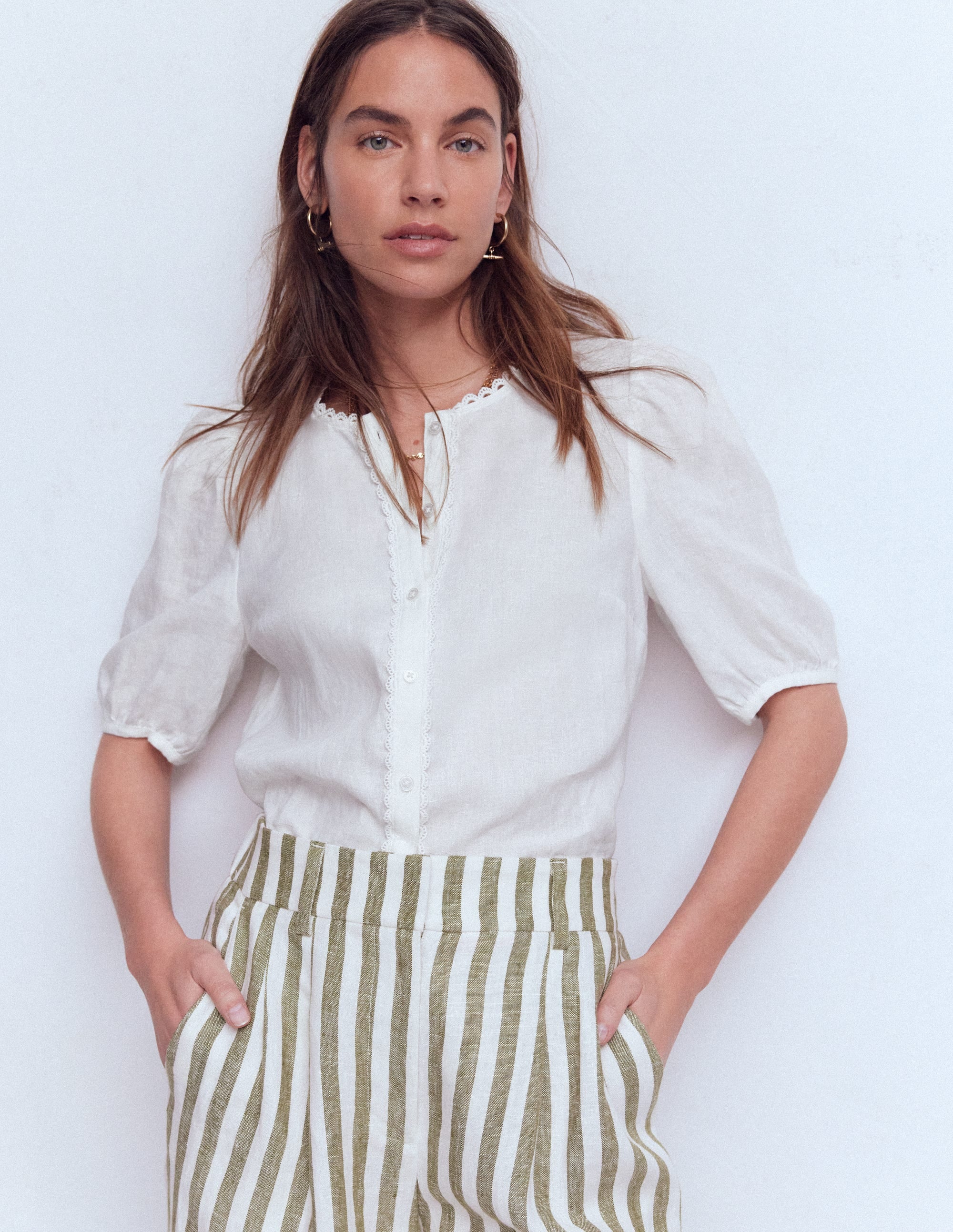 Leah Short Sleeve Linen Top-White - Image 4