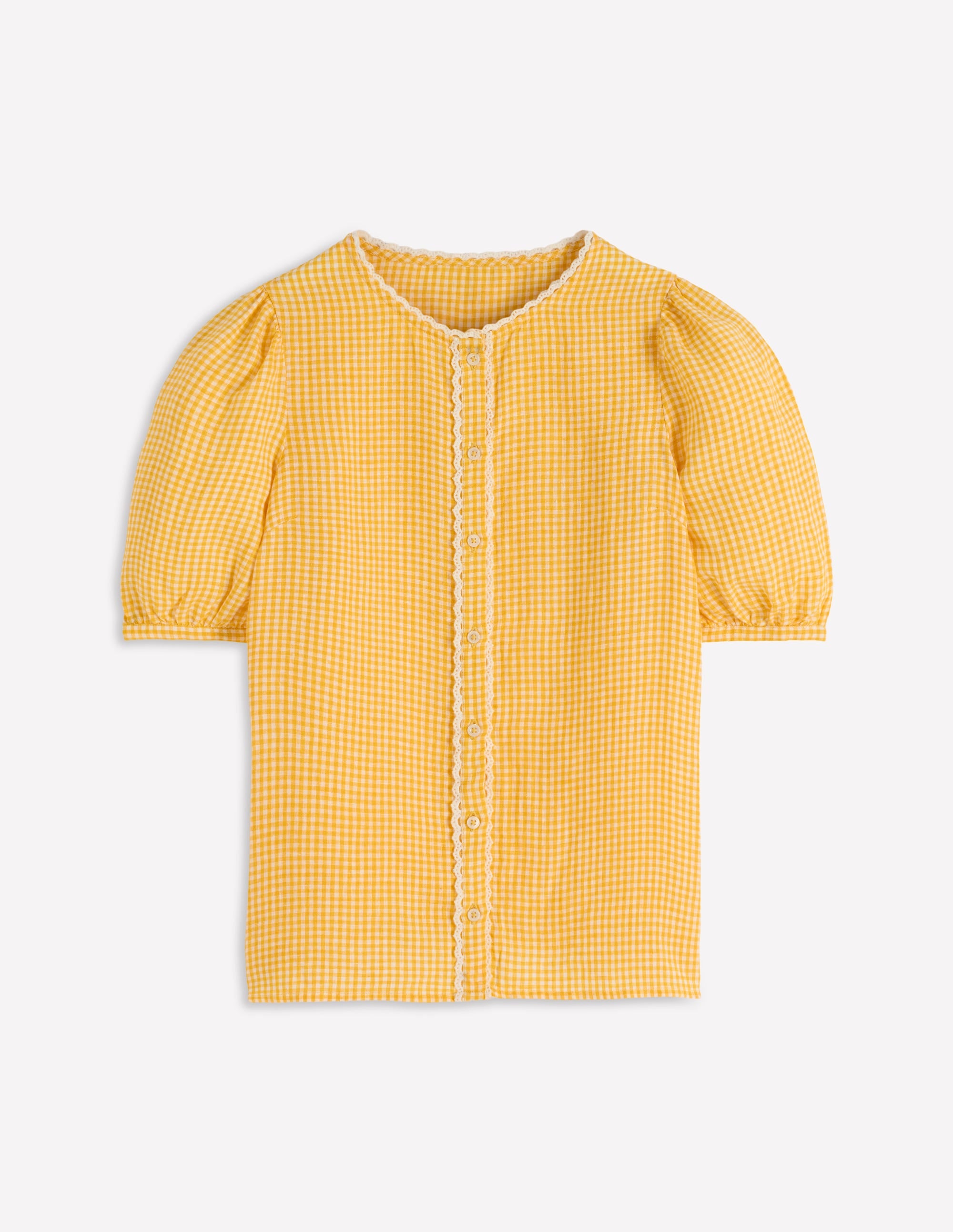 Leah Short Sleeve Linen Top-Sunshine Yellow Gingham - Image 7
