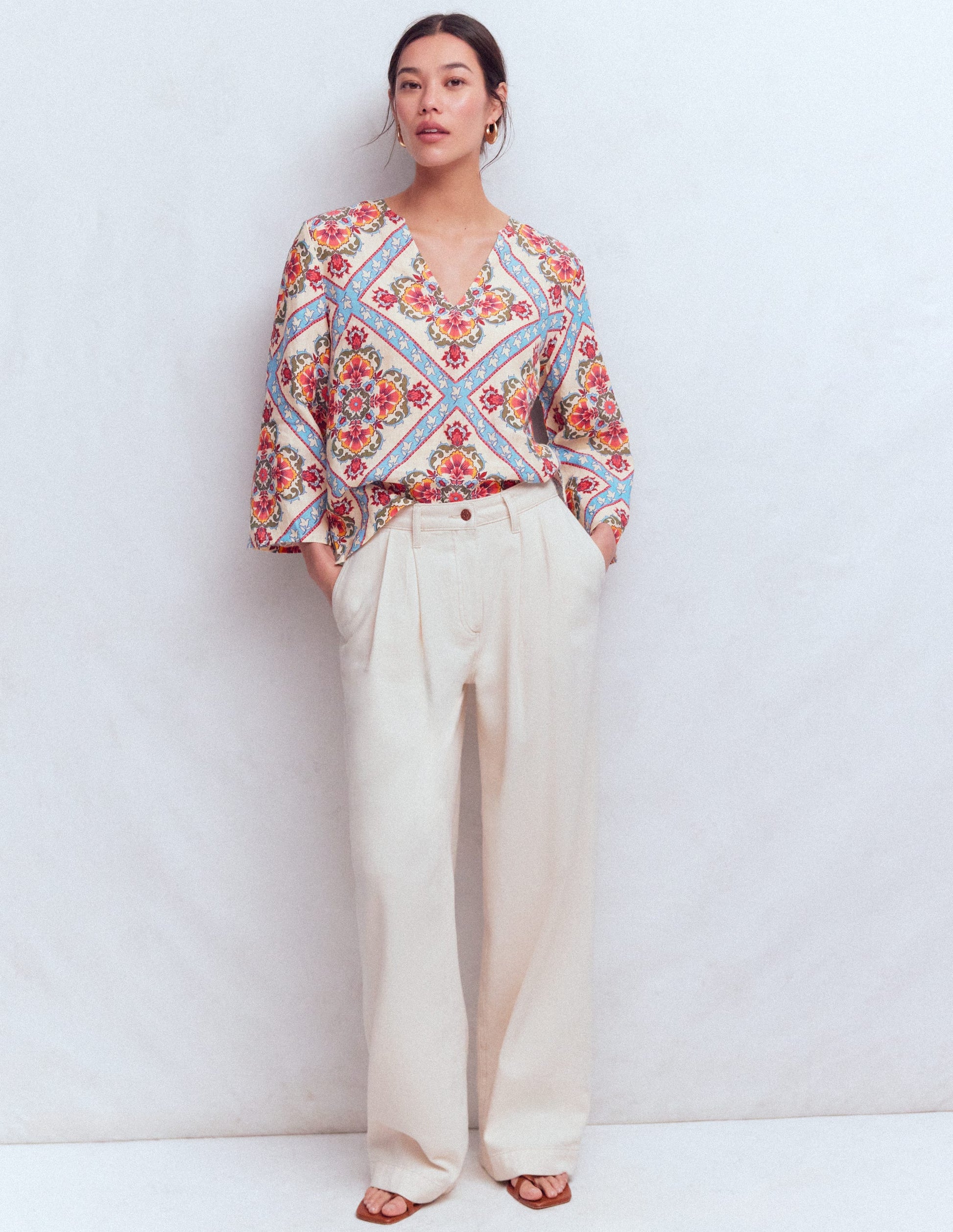 Cleo Linen Top-Floral Tile Placement-4