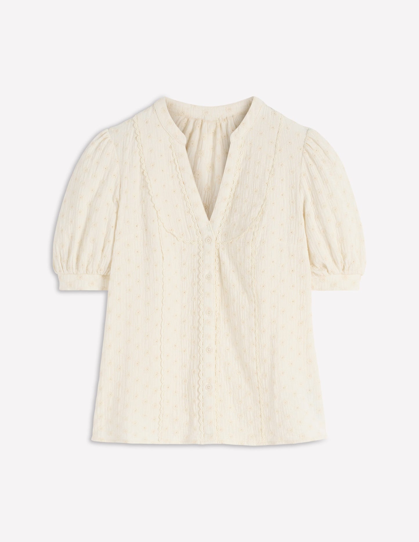 Trim Insert Double Cloth Top-Ivory Broderie